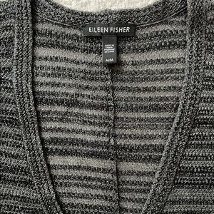 Eileen Fisher Black and Gray Striped Knit Wrap Around Cardigan, Size M/M